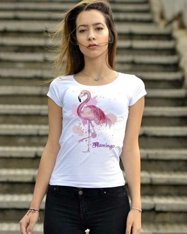 Памучна тениска с розово фламинго