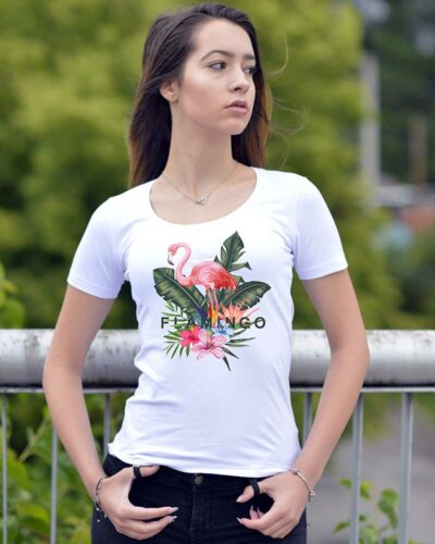 Тениска с рисувано фламинго