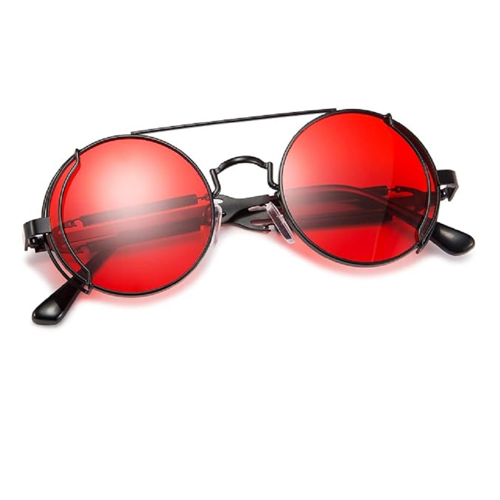 Кръгли очила червен дизайн с метал 4 Кръгли очила червен дизайн с метал - Image 4