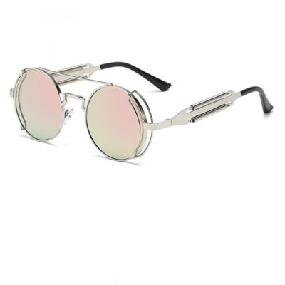 Кръгли сребърни очила розови стъкла