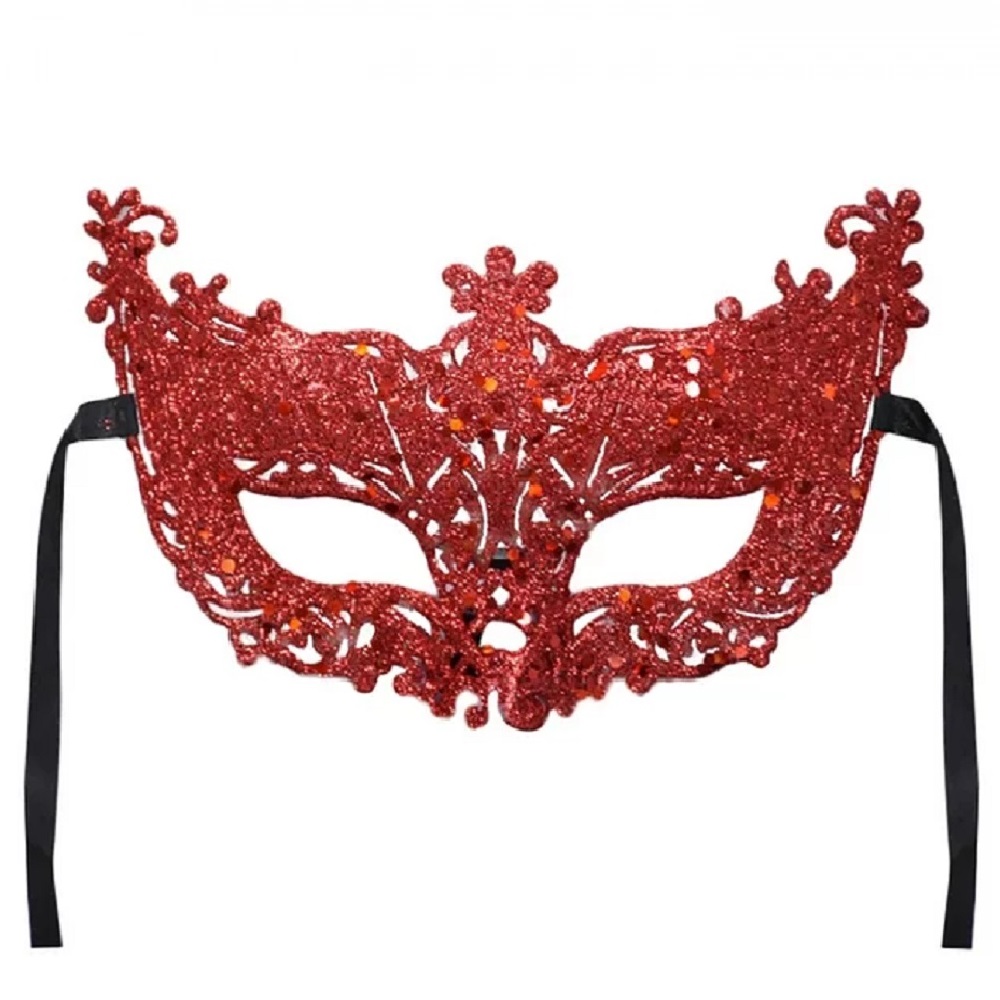 Червена дамска маска с блясък 1 Червена дамска маска с блясък